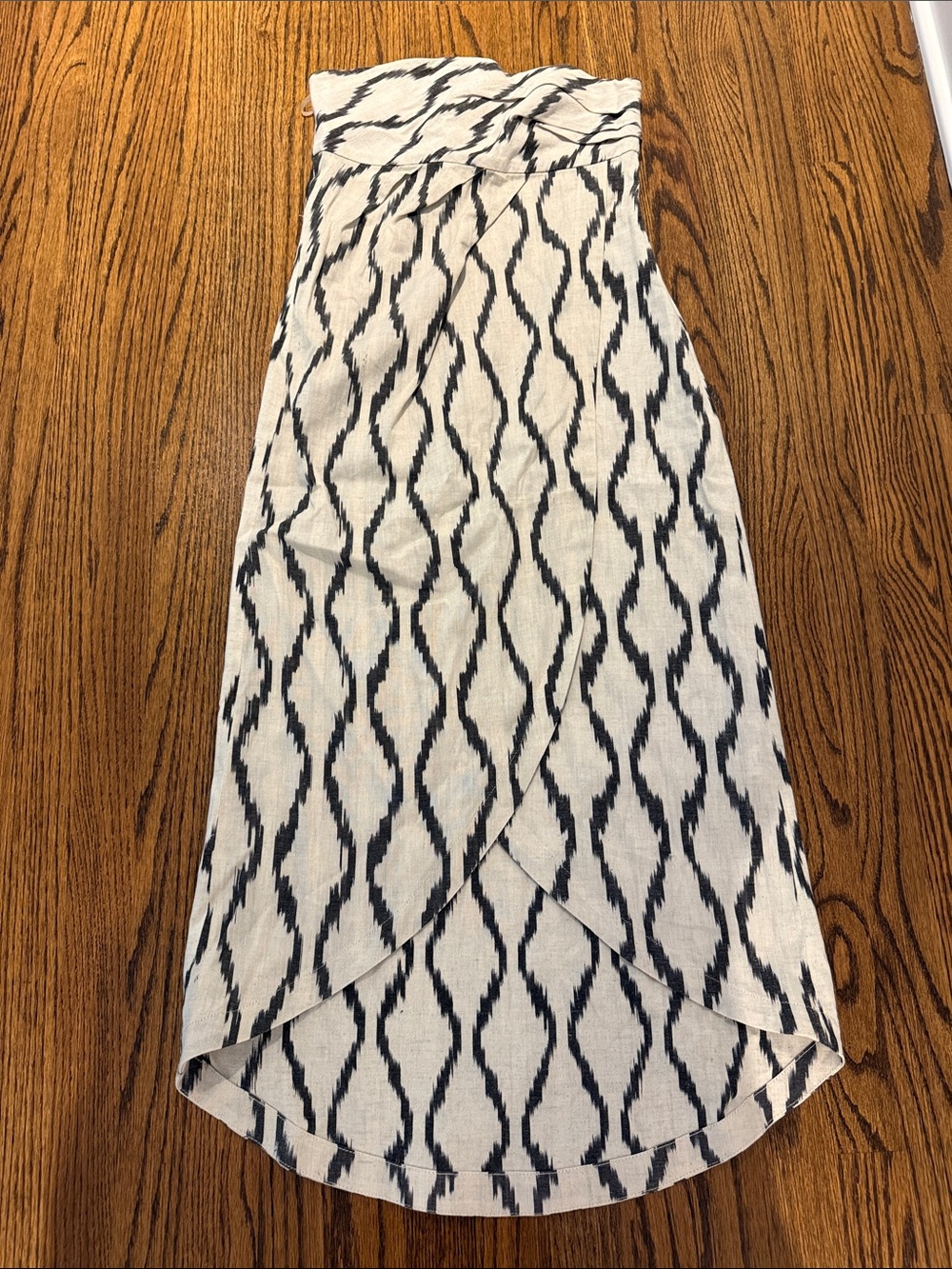 Strapless Cream Dress with Black Ikat Print